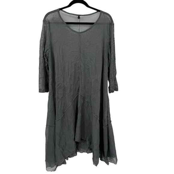 By JJ Midi Dress Sheer Overlay Crinkle Knit Gray Asymmetrical Lagenlook size XL - Picture 10 of 10